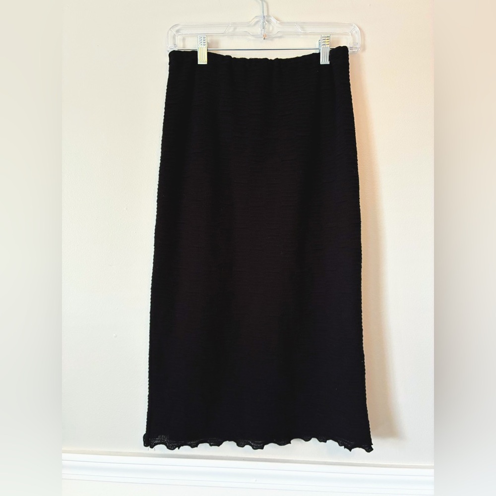 Textured Black Pencil Skirt